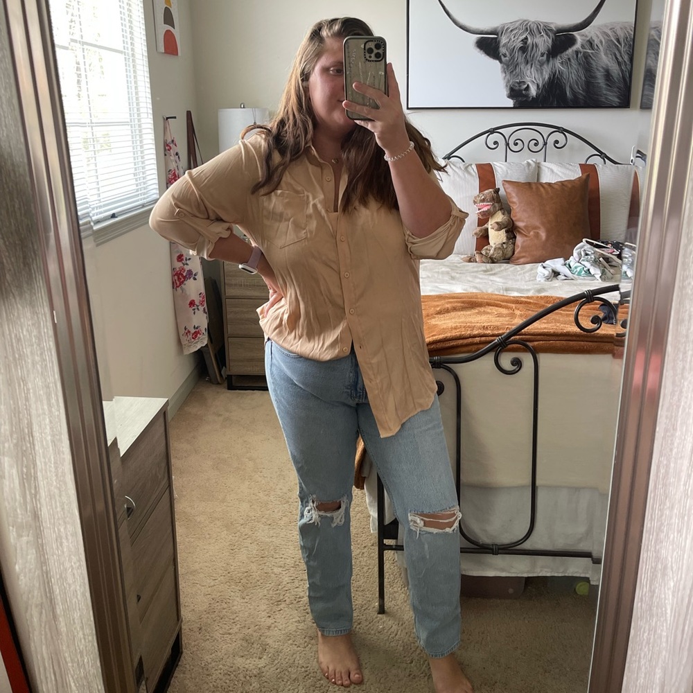 Tan button up blouse